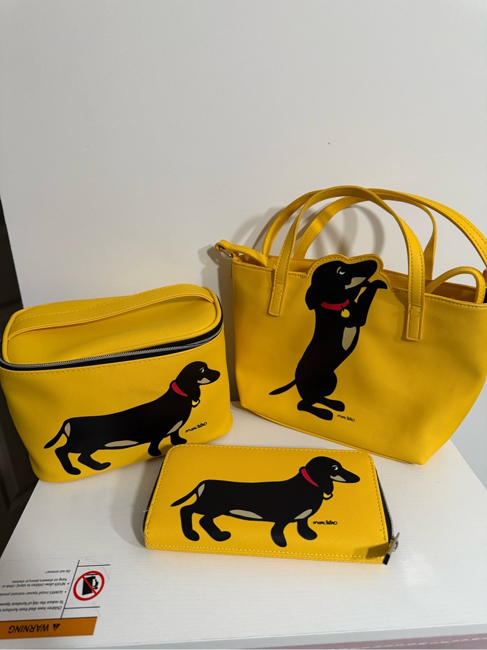 Yellow Dachshund Handbag, Pouch & Wallet Set